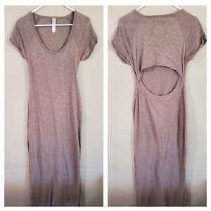 FP Beach Womens Slub Knit Maxi Dress Size XS Tan Short Sleeve Cut Out Back